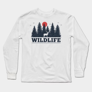 Wild Life, Deer, Black Design Long Sleeve T-Shirt
